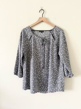 West Kei Gray Polka Dot Tie-Neck Blouse - Size Large